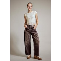 Defacto Wide Leg Geniş Bol Paça Bilek Boy Jean Pantolon G2909ax25aubn336 Kahve