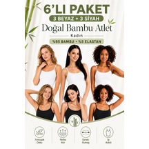 Loule Kadın 6'lı İp Askılı Atlet Bambu 3 Siyah-3 Beyaz Çok Renkli