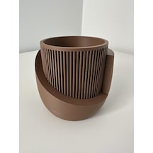 Omeyva Dekoratif Japandi Akıllı Çiftli Saksı Çiçek Kaktüs Bitki Yetiştirme Saksısı-11 Cm.-kahverengi