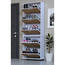 Eliusta Sho Beş Düşer Kapaklı Ayakkabılık Meşe Renk 72 Cm Asma 72x193x26 Cm Ayakkabılık Meşe