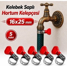 Tr 5 Adet 16x25 Mm Kelebek Saplı Hortum Kelepçesi Vidalı Paslanmaz Çelik Ayarlanabilir Boru Klipsi