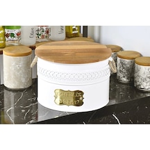 Metal Ekmeklik Ahşap Kesme Tahtalı Hasır Kulplu Ekmeklik Beyaz