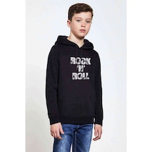 Tshirthane Rock'N Roll Gitar Rock Adamlar Baskılı Unisex Çocuk Sweatshirt Siyah