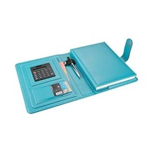 2k 5259 Ajanda Tarihsiz Kareli 17x24 Cm. Ajanda/defter Hesap Makineli Suni Deri Organizer, Turkuaz Açık Gri