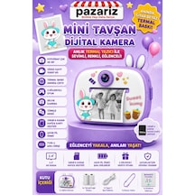 Çocuk Dijital Kamera Tavşan Temalı Termal Yazıcılı 2.4 İnç Ekran Fotoğraf Video Selfie 3 Oyunlu Anında Baskı Makinesi Print Kamera Çift Kamera, Silikon Kılıf