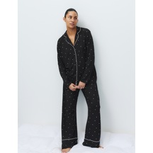 Marks & Spencer Soft Touch Desenli Pijama Takımı T37004631F Siyah Mix