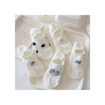 Hitit Socks Kadın 5 Çift Yumuşak Nefes Alabilen Karikatür Ve Sevimli Kedi Desenli Görünmez Çorap beyaz