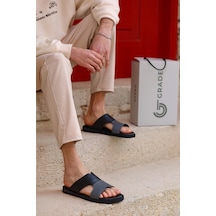 Hakiki Deri Kalın Bantlı Çift Renkli Ortopedik Erkek Terlik