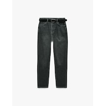 Koton Kemerli Yüksek Bel Dar Kalıp Düz Paça Pamuklu Denim Pantolon - Mom Slim Jean Siyah 7wal40095md