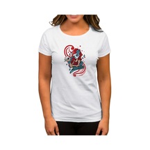 Model Girl With Red Tatto Cartoon Beyaz Kadın Tişört Beyaz