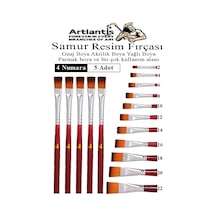 Yassı Uçlu 4 Numara Resim Fırçası 5 Li 1 Paket Samur Kesik Uçlu Fırça Seti Guaj Sulu Akrilik Yağlı Boya Fırçaları