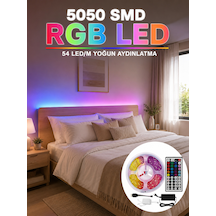 5050 Smd Rgb Led Şerit 5 Metre Kumandalı Renkli Tv Oda Masa Arkası Dekoratif Aydınlatma Seti - Lisinya