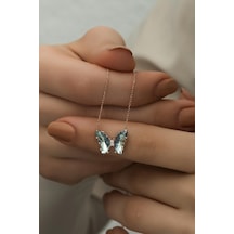 Nereze 925 Ayar Gümüş Aquamarin Taşlı Kelebek Kolye