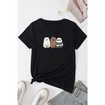 Startmore Unisex Kafadar Ayılar Tasarım T-shirt Siyah