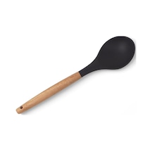 Deconox Bambu Saplı Silikon Servis Kaşığı, Bambu Uzun Silikon Servi Kaşığı 28cm 3 Renk Seçenekli, Yemekleriniz