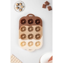 Porsima 185 12'li Silikon Kurabiye Tatlı Kalıbı, Silikon Kalıp Seti, Mini Kek Kalıbı, Çikolata Pişirme Kalıp Açık Kahverengi