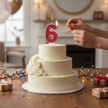 Kırmızı Sim Pasta Mumu Doğum Günü Mum 6 Yaş