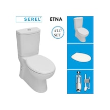 Serel Etna Duvara Sıfır Klozet + Rezervuar + İç Takım + Anemon Pp Yavaş Kapanan Kapak 4'lü Set Beyaz