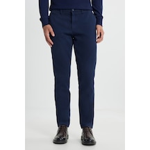 AC&Co / Altınyıldız Classics Erkek Laci Pamuklu Slim Fit Dar Kesim Armürlü Yan Cep Esnek Casual  Pantolon Lacivert