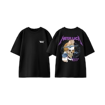 Thewert Metallıca Damaged Justıce Tasarım Sırt Baskılı Pamuk Siyah Oversize T-shirt