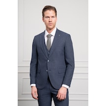 Morven Erkek Lacivert Poliviskon Trend Yelekli Desenli Slim Fit Sivri Yaka Takım Elbise 25mc001059200 Lacivert