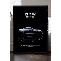 Bmw M4 F82 Siyah Ahşap Çerçeveli Poster, Dekoratif Araba Duvar Tablosu