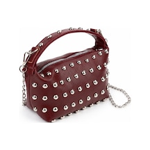 Nura Collection Kadın Mini Boy Zımbalı El Ve Omuz Çantası Çapraz Askılı - Bordo - 895071522 Bordo