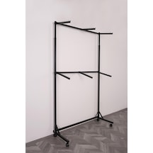 Çift Katlı Tek Taraflı 6 Bastonlu Siyah Askılık Siyah