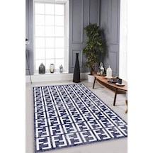 Lacivert Spor Kaymaz Tabanlı Makinede Yıkanabilir Halı Lb009n11