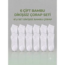 Km Collections 6'lı Set Dikişsiz Bambu Çorap Kadın&erkek Beyaz