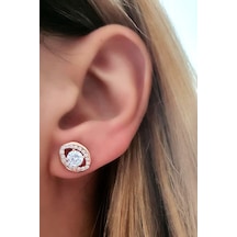Pırlanta Işıltısında Swarovski Taşlı Gümüş Rose Tek Taş Küpe