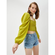Koton Crop Bluz Gipeli Balon Kol Kare Yaka Yeşil 3sak60064cw Yeşil