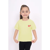 Toontoy Kız Çocuk Baskılı Bisiklet Yaka Kısa Kollu Tişört Ekru