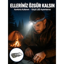 Led Kafa Feneri Ayarlanabilir Baş Bantlı Güçlü Aydınlatma Lambası Gri