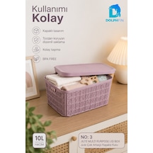 Jute Kapaklı Saklama Kutusu 18 L Plastik Mutfak Kiler Dolap İçi Organizer 31x43x19,5 Cm Mor