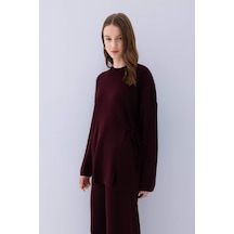 DeFacto Regular Fit Bisiklet Yaka Bağlamalı Basic Düz Triko Kazak Tunik D7508AX24WNBR171 Bordo