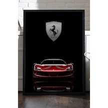 Ferrari F8 Siyah Ahşap Çerçeveli Poster, Dekoratif Araba Duvar Tablosu
