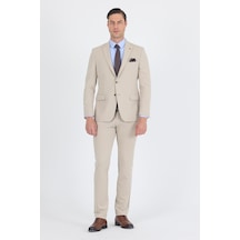 İmza Bej Kırlangıç Yaka Kelebek Astar 6 Drop Slim Fit Beli Lastikli Takım Elbise 1001250176 Bej
