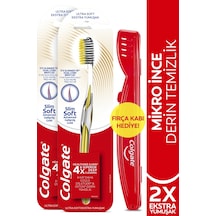 Colgate Mikro İnce Gelişmiş Gold Ekstra Yumuşak Diş Fırçası 2'li + Fırça Kabı