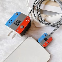 18w-20w Şarj Adaptörü İle Uyumlu Nintendo Switch Tasarımlı Şarj Başlığı Ve Şarj Kablo Koruyucu Set Renkli