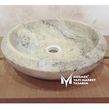 Gümüş Traverten Basık Kenar Yuvarlak Lavabo