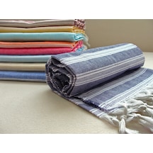 Kot Mavi %80 Pamuk 175x96cm Peştemal Püsküllü Banyo Havlusu M1 Mavi