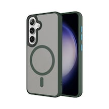 Samsung Uyumlu GalaxyS24 Kılıf Magsafe Destekli Kamera Yükseltili Mat Parmak İzi Tutmayan Silikon Celikaksesuar Koyu Yeşil
