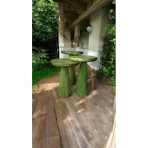 Wood Wooden Ahşap 3 Lü Set Fitilli Mantar Yan Sehpa Modern Çimen Yeşili Renk Fiskos Çimen Yeşili