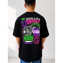 525 Oversize Sırt Baskılı Streetwear Unisex T-shirt Deadly Siyah