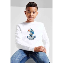 Tshirthane Fortnite Ninja3 Baskılı Unisex Çocuk Beyaz Sweatshirt