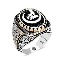 Gümüş Hilal Bozkurt Oval Erkek Yüzük - 555892577