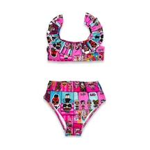 Lolliboomkids Kız Çocuk Sevilen Çizgi Karakterler Baskılı Yüksek Bel Fırfırlı Bikini Takımı Lol Çok Renkli
