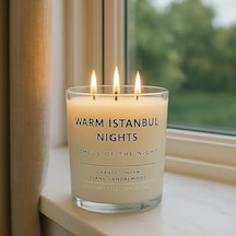 Warm Istanbul Nights Premium Soya Mumu 12 Oz, 3 Fitilli, 45+ Saat Yanma Süresi Portakal, Ihlamur, Ylang & Sandal Ağacı Organik Pamuk Fitil Şık Cam İçinde Açık Mavi Warm Istanbul Nights Premium Soya Mumu 12 Oz, 3 Fitilli, 45+ Saat Yanma Süresi Portakal, Ihlamur, Ylang & Sandal Ağacı Organik Pamuk Fitil Şık Cam İçinde Açık Mavi