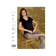 Seamlife Kadın Extra Yumuşak %100 Pamuk V Yaka Milan Kısa Kollu Pijama Takımı Siyah Seamlife Kadın Extra Yumuşak %100 Pamuk V Yaka Milan Kısa Kollu Pijama Takımı Siyah